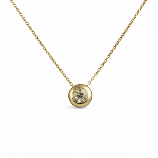 14k Yellow Gold Old Mine Diamond Bezel Set Pendant Necklace 1.20ct I-J SI 17.5"