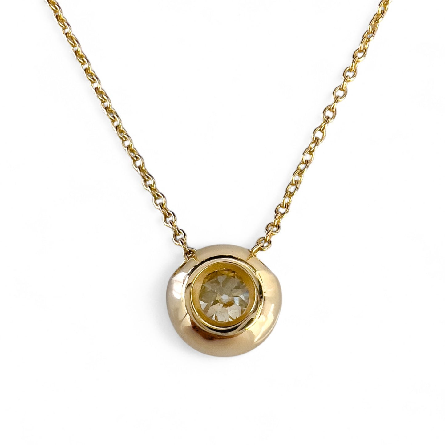 14k Yellow Gold Old Mine Diamond Bezel Set Pendant Necklace 1.20ct I-J SI 17.5"