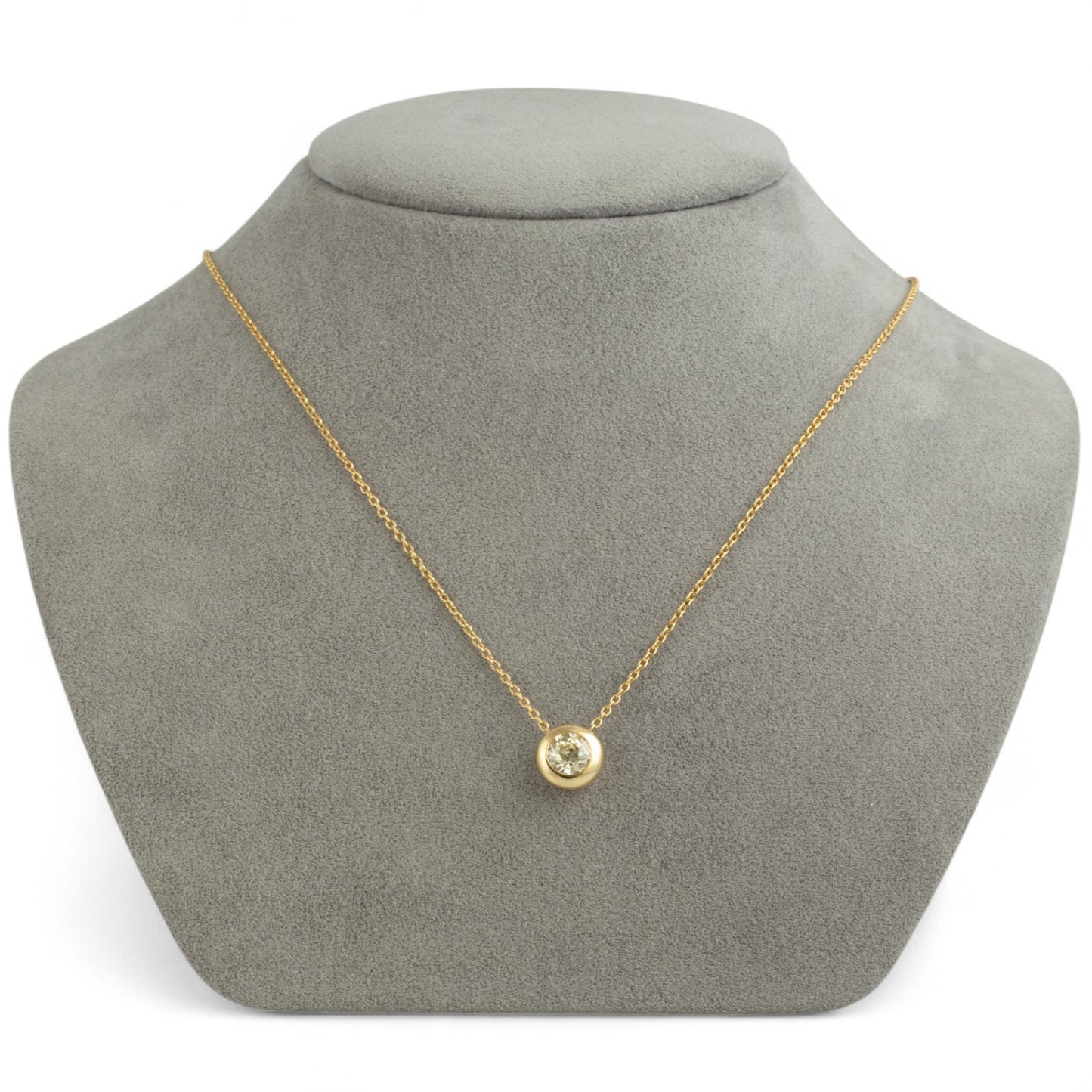 14k Yellow Gold Old Mine Diamond Bezel Set Pendant Necklace 1.20ct I-J SI 17.5"