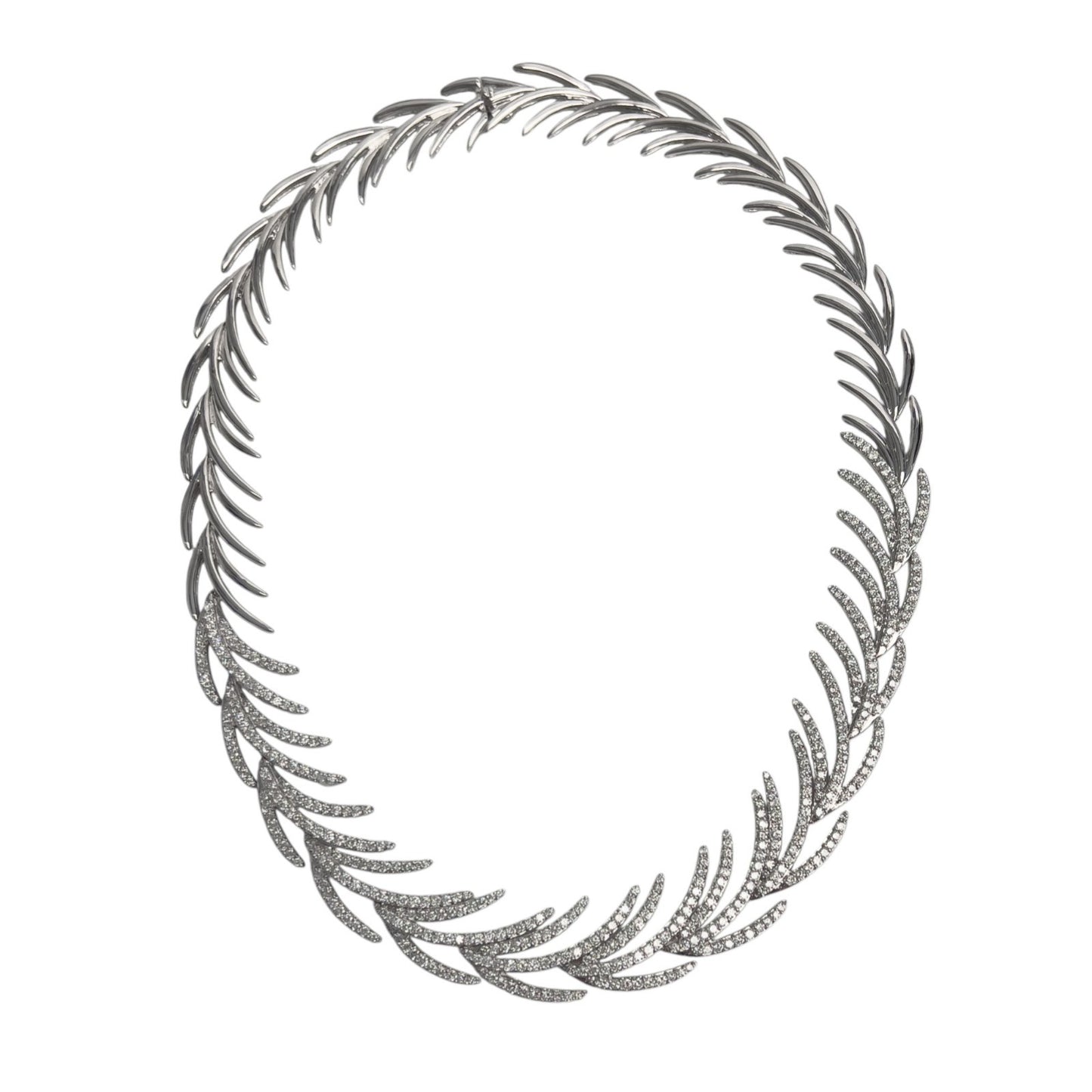 18k White Gold Diamond Palm Leaves Motif Necklace 4.50ctw G VS2-SI1 16"