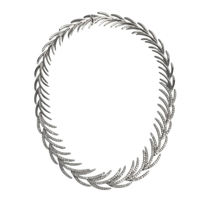 18k White Gold Diamond Palm Leaves Motif Necklace 4.50ctw G VS2-SI1 16"