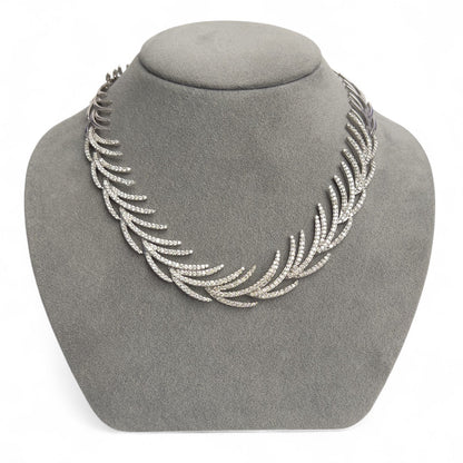 18k White Gold Diamond Palm Leaves Motif Necklace 4.50ctw G VS2-SI1 16"
