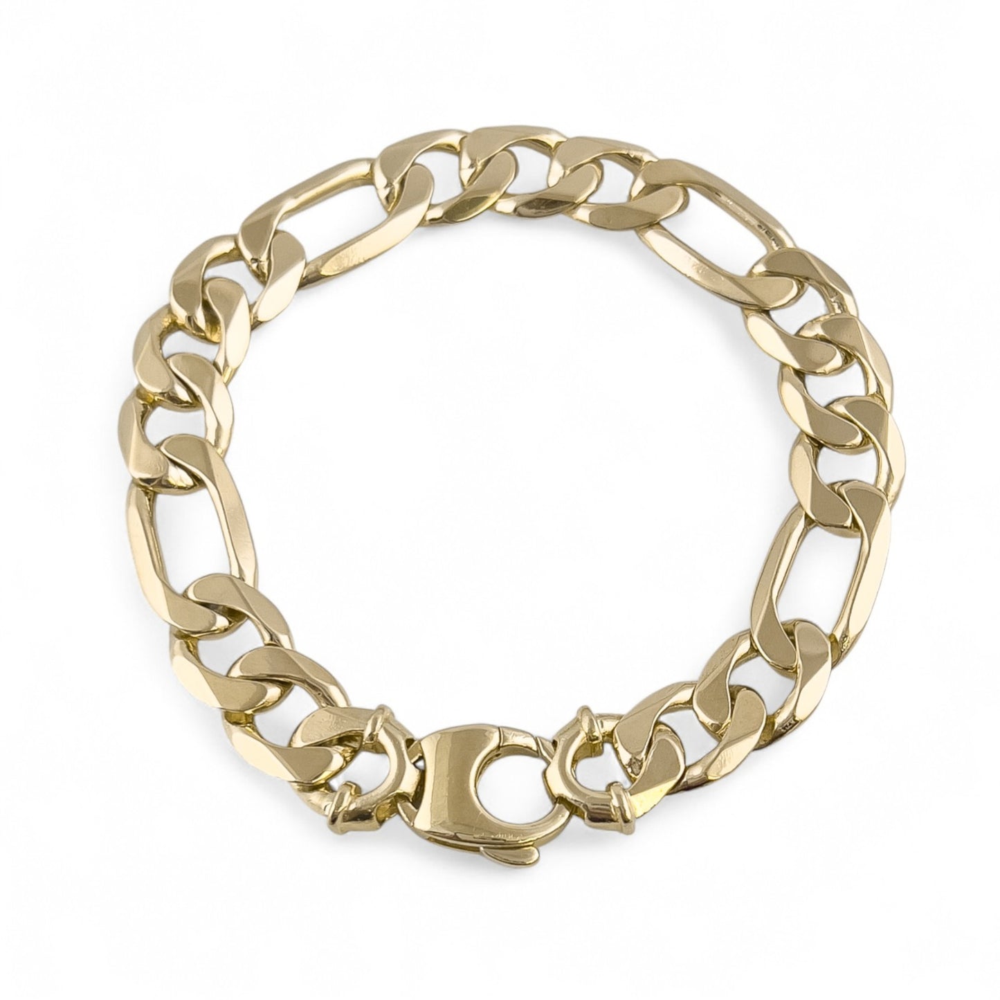 Vintage 14k Yellow Gold Figaro Link Chain Bracelet 8.25" 46.0g 11.25mm