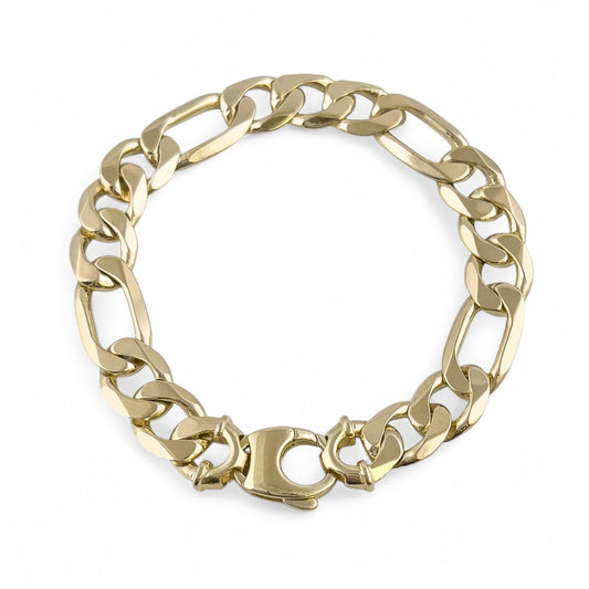 Vintage 14k Yellow Gold Figaro Link Chain Bracelet 8.25" 46.0g 11.25mm