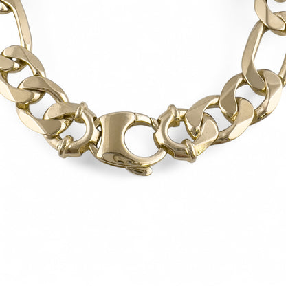 Vintage 14k Yellow Gold Figaro Link Chain Bracelet 8.25" 46.0g 11.25mm