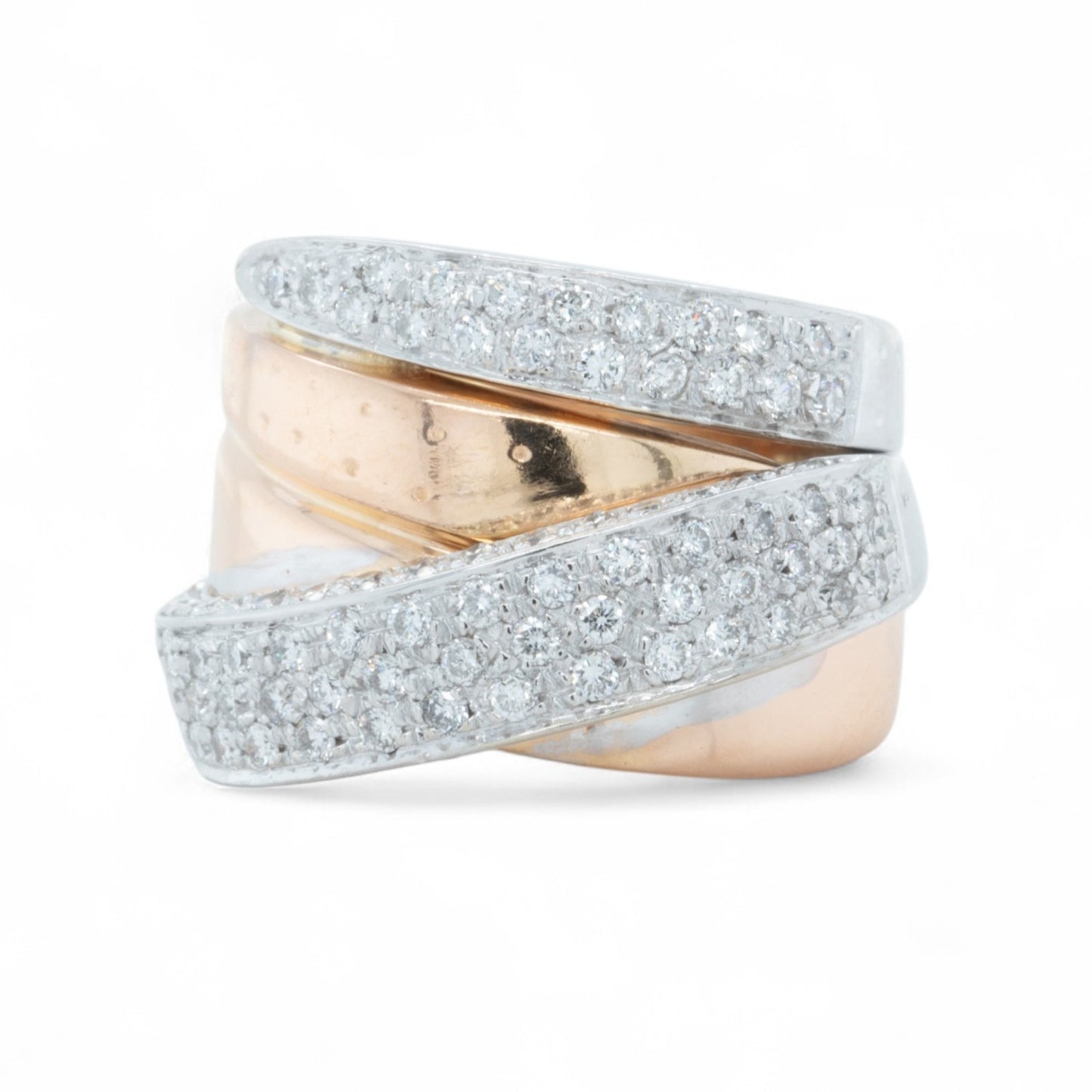 La Nouvelle Bague 18k Rose & White Gold Pave Diamond Crossover Ring 1.90ctw s5.5