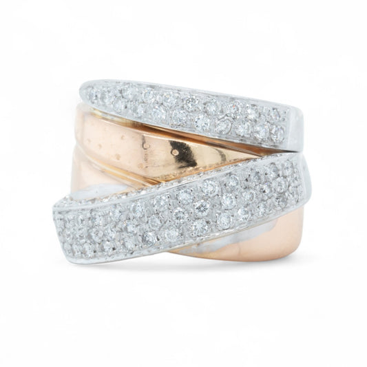 La Nouvelle Bague 18k Rose & White Gold Pave Diamond Crossover Ring 1.90ctw s5.5