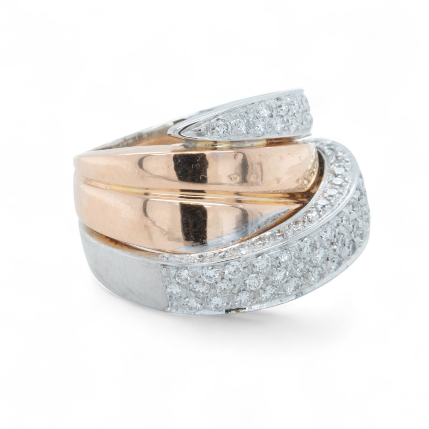 La Nouvelle Bague 18k Rose & White Gold Pave Diamond Crossover Ring 1.90ctw s5.5