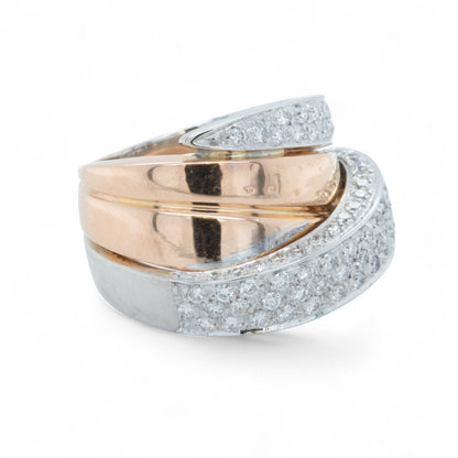 La Nouvelle Bague 18k Rose & White Gold Pave Diamond Crossover Ring 1.90ctw s5.5