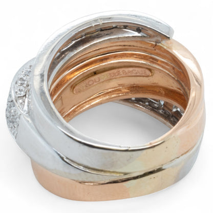 La Nouvelle Bague 18k Rose & White Gold Pave Diamond Crossover Ring 1.90ctw s5.5