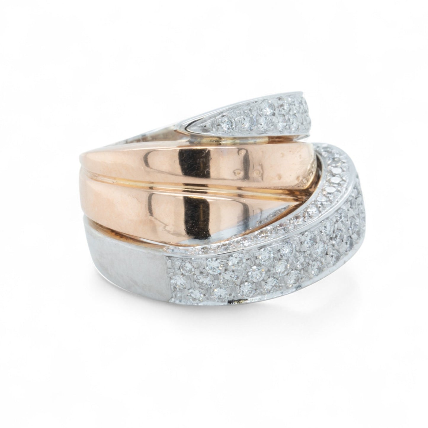 La Nouvelle Bague 18k Rose & White Gold Pave Diamond Crossover Ring 1.90ctw s5.5