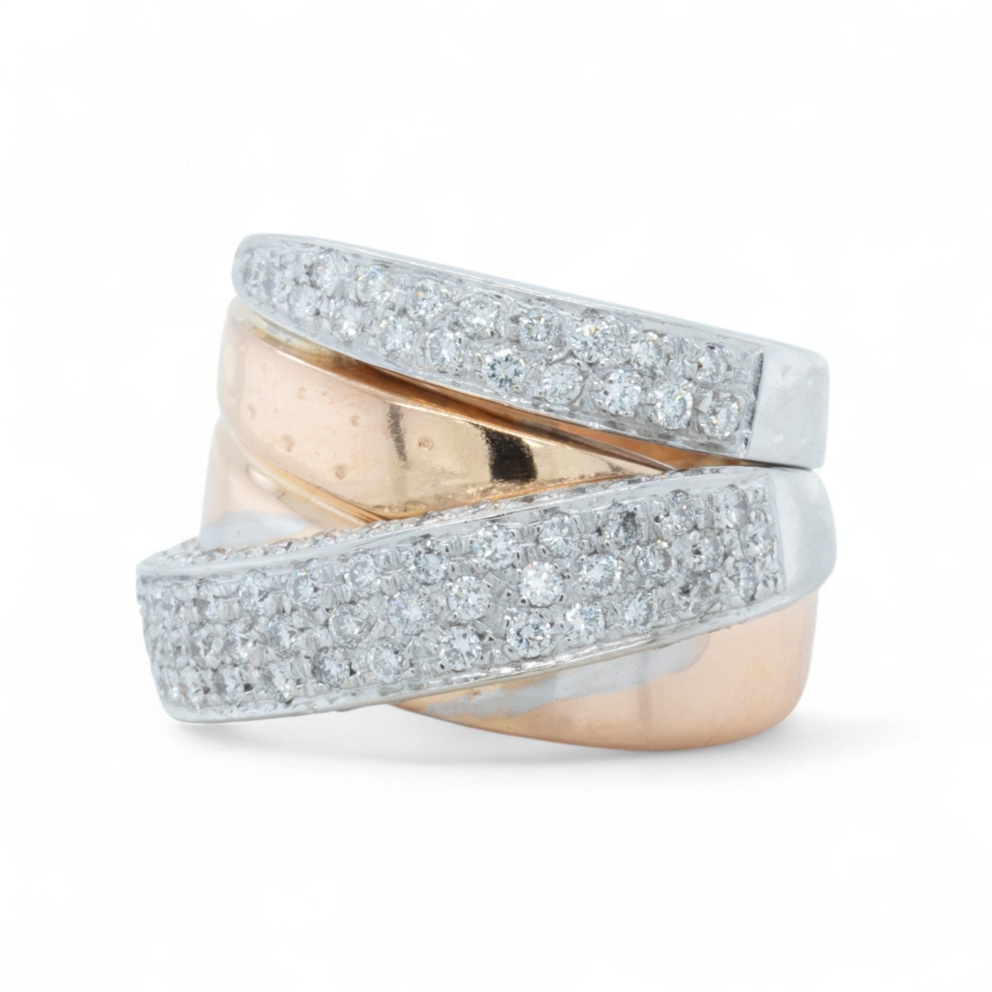 La Nouvelle Bague 18k Rose & White Gold Pave Diamond Crossover Ring 1.90ctw s5.5