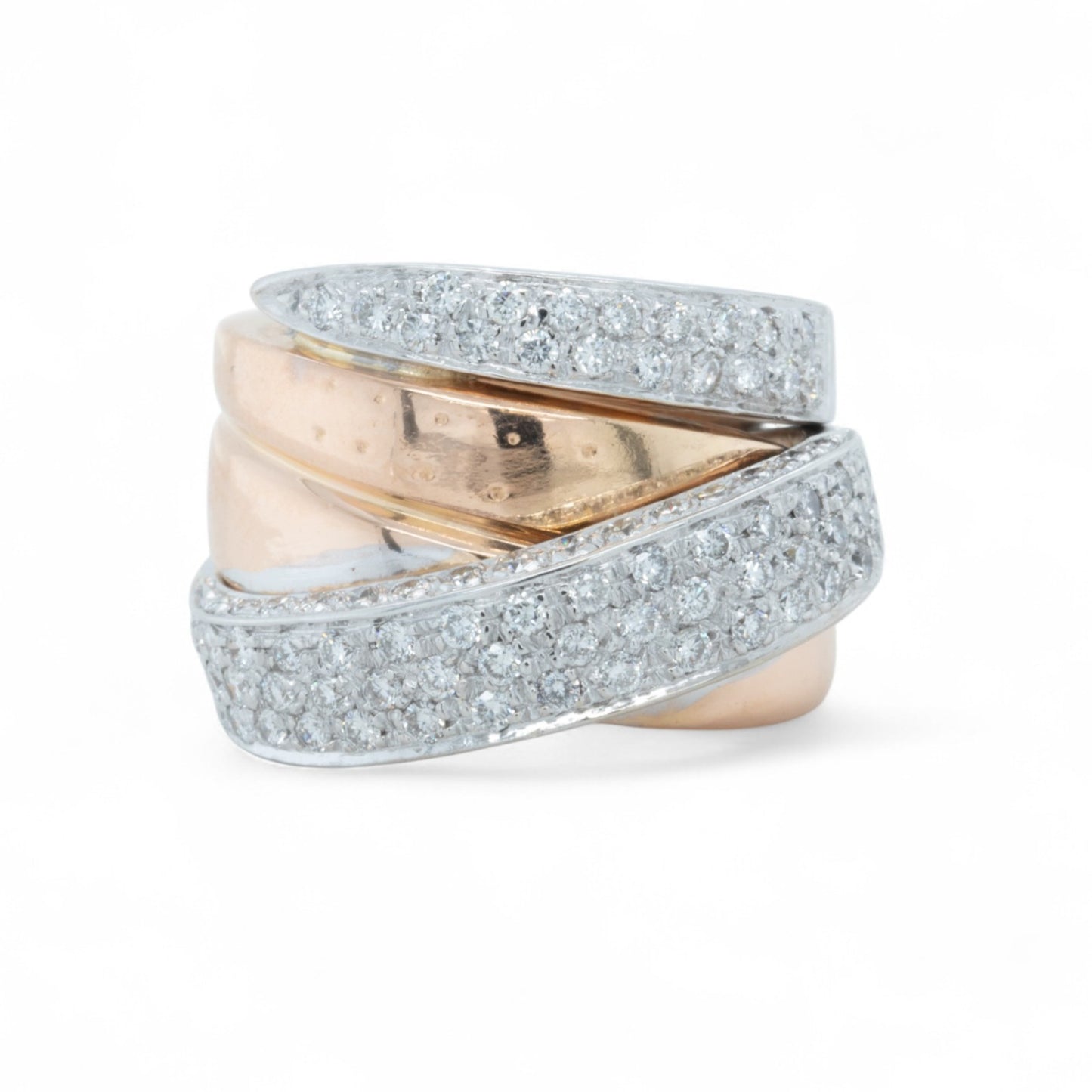 La Nouvelle Bague 18k Rose & White Gold Pave Diamond Crossover Ring 1.90ctw s5.5