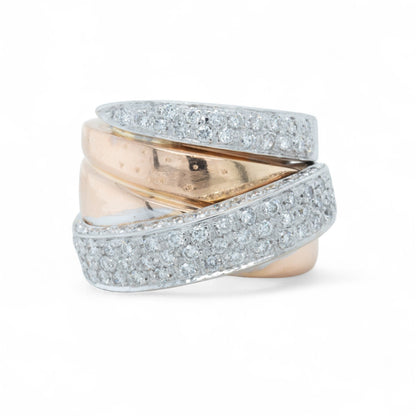 La Nouvelle Bague 18k Rose & White Gold Pave Diamond Crossover Ring 1.90ctw s5.5