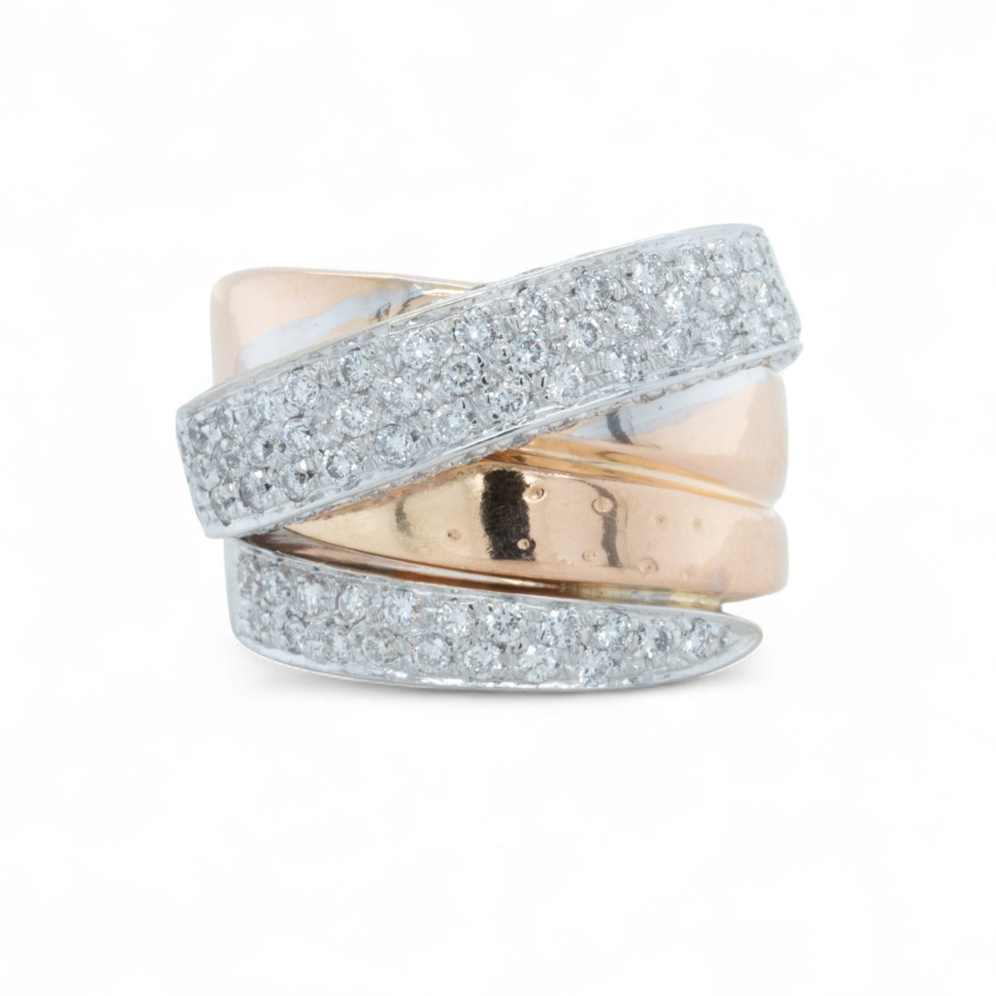 La Nouvelle Bague 18k Rose & White Gold Pave Diamond Crossover Ring 1.90ctw s5.5