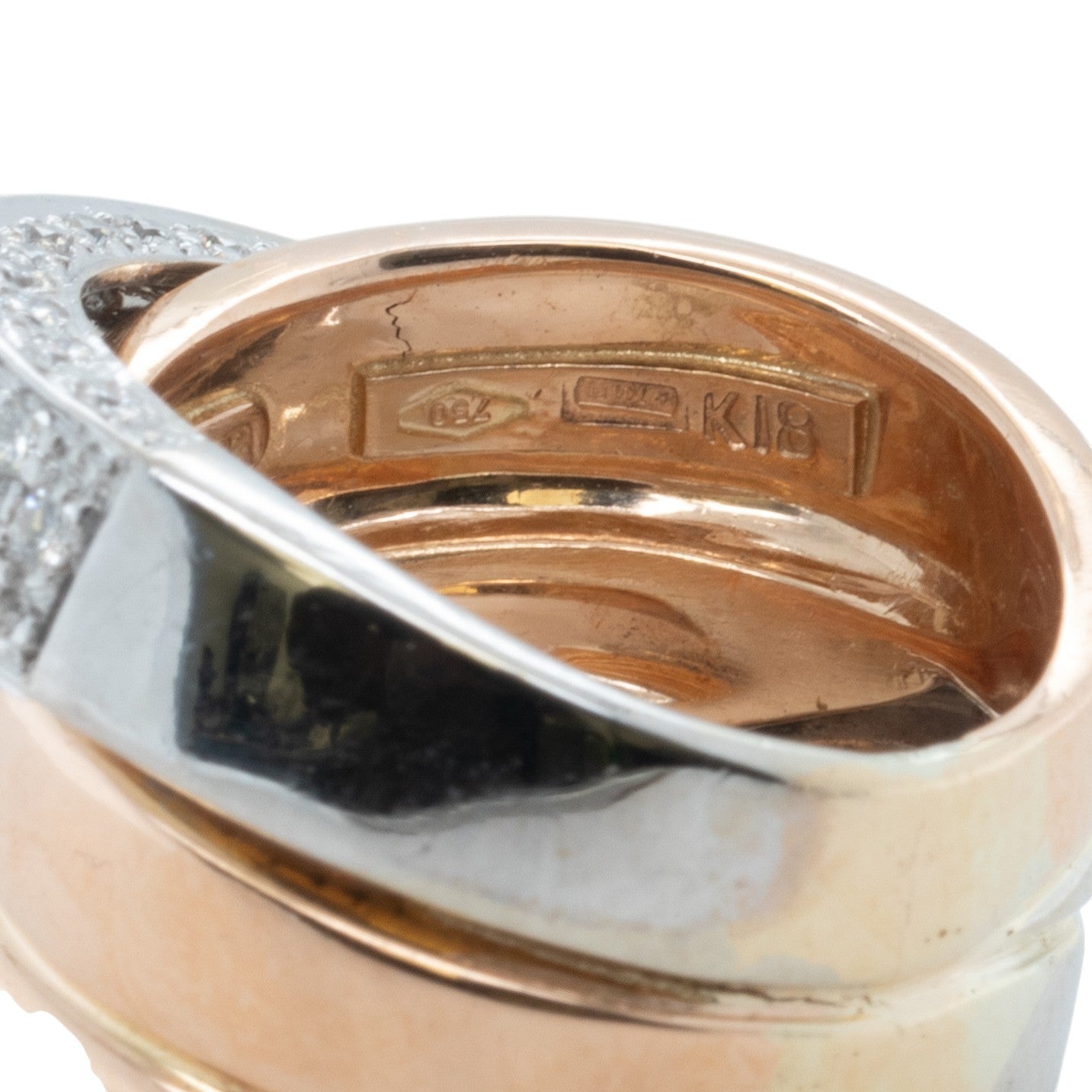 La Nouvelle Bague 18k Rose & White Gold Pave Diamond Crossover Ring 1.90ctw s5.5