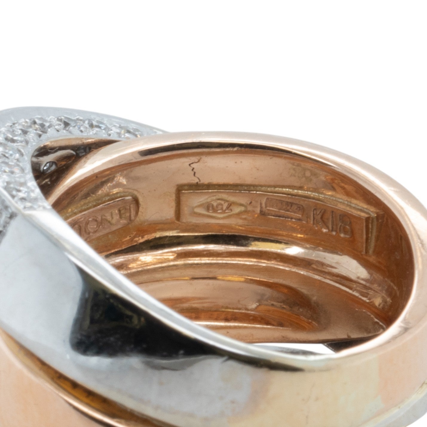 La Nouvelle Bague 18k Rose & White Gold Pave Diamond Crossover Ring 1.90ctw s5.5