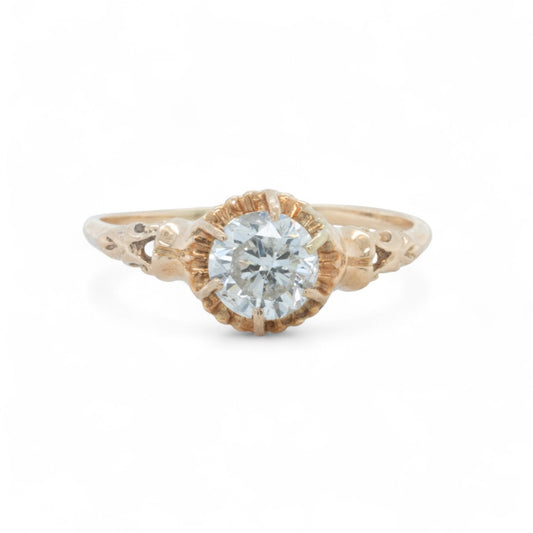 Antique Victorian 14k Yellow Gold Diamond Belcher Set Ring Size 7.25 1.00ct G I1