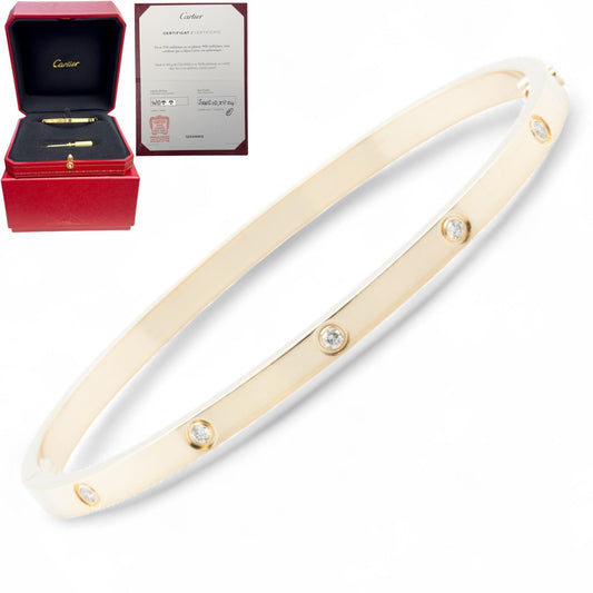 Cartier Love Small 18k Yellow Gold 10 Diamond Bangle Bracelet Size 17 BOX CERT