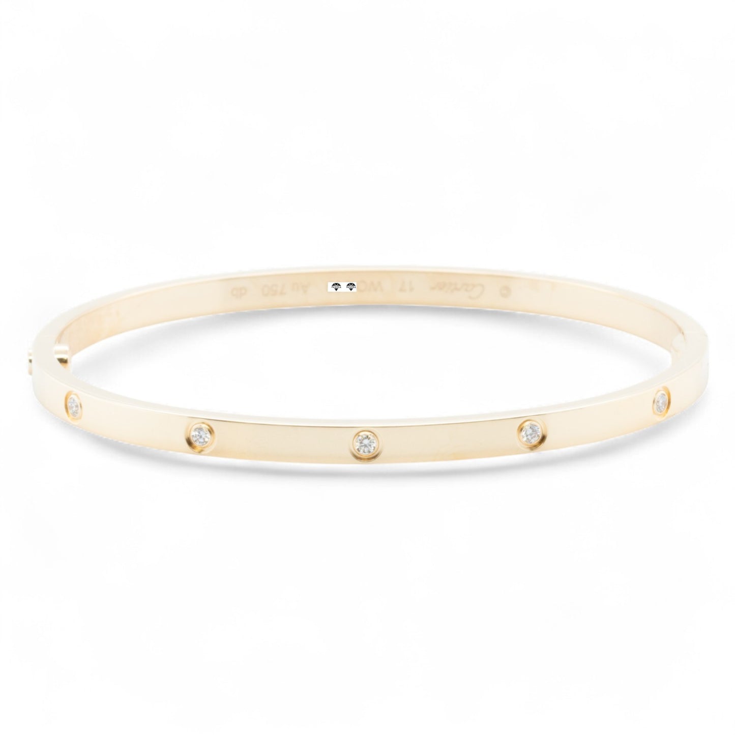 Cartier Love Small 18k Yellow Gold 10 Diamond Bangle Bracelet Size 17 BOX CERT