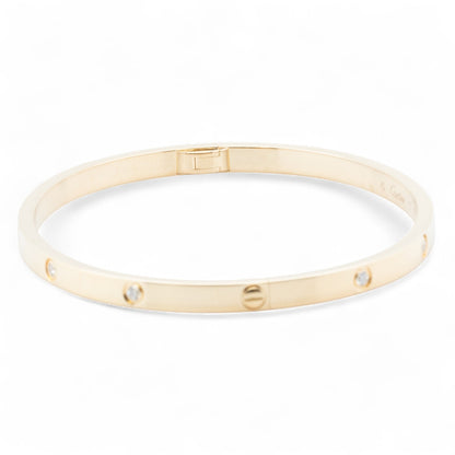Cartier Love Small 18k Yellow Gold 10 Diamond Bangle Bracelet Size 17 BOX CERT
