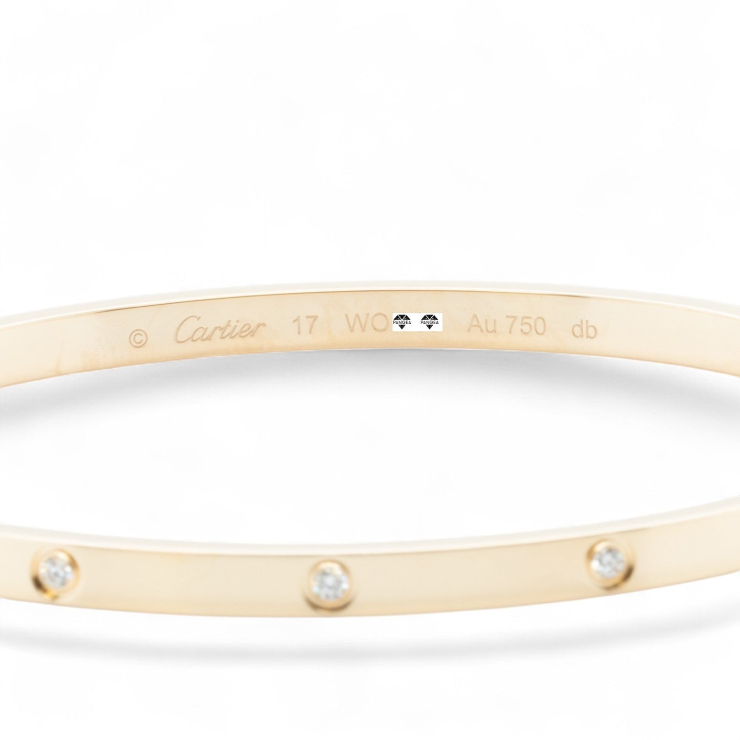 Cartier Love Small 18k Yellow Gold 10 Diamond Bangle Bracelet Size 17 BOX CERT