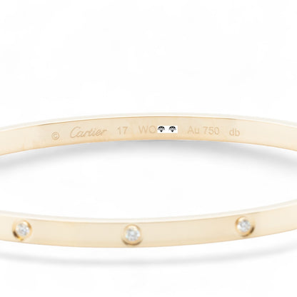 Cartier Love Small 18k Yellow Gold 10 Diamond Bangle Bracelet Size 17 BOX CERT