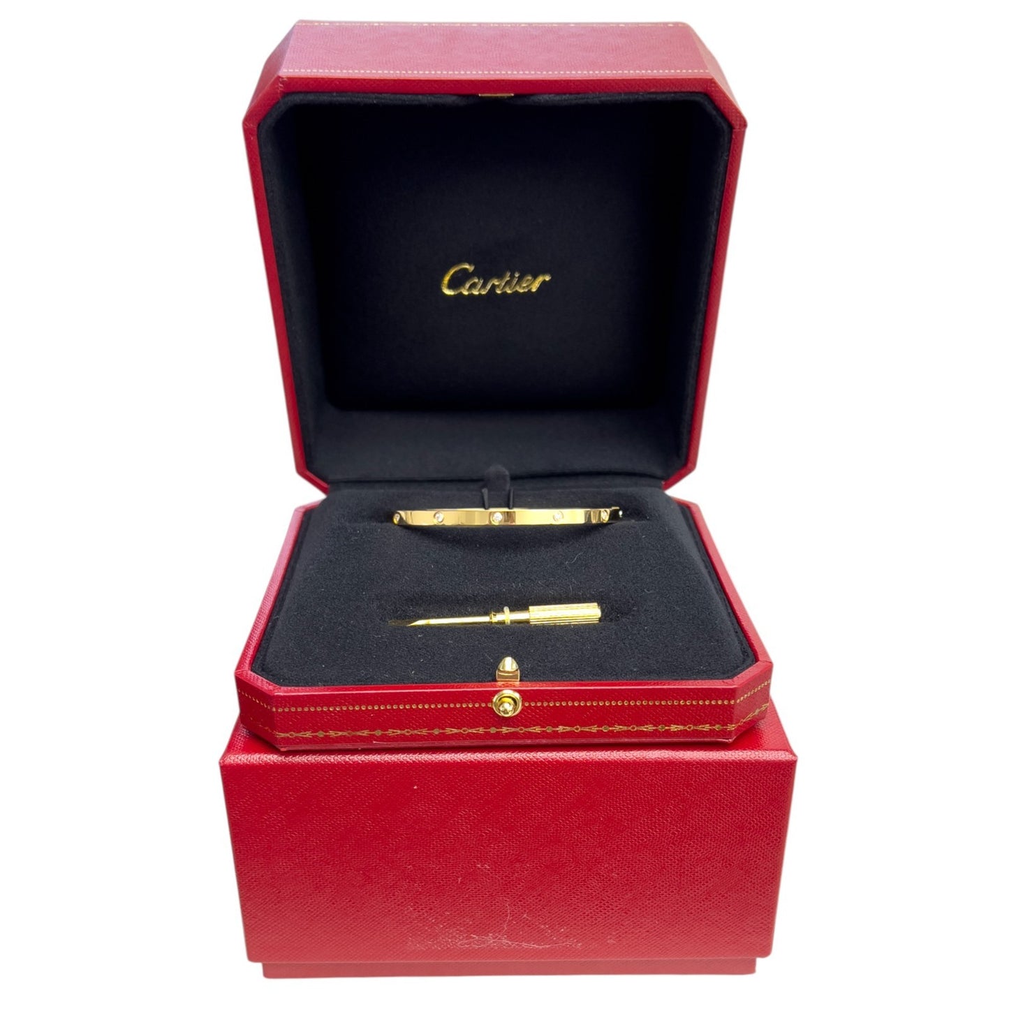 Cartier Love Small 18k Yellow Gold 10 Diamond Bangle Bracelet Size 17 BOX CERT