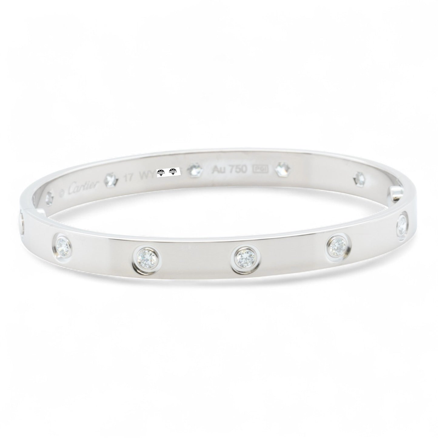 Cartier Love 18k White Gold 10 Diamond Bangle Bracelet Size 17 BAG + BOX + CERT