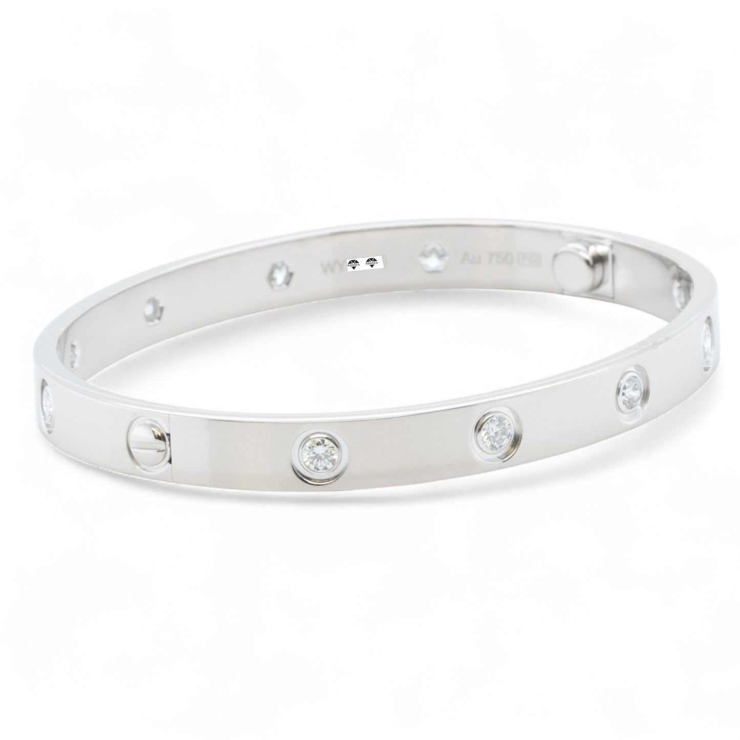 Cartier Love 18k White Gold 10 Diamond Bangle Bracelet Size 17 BAG + BOX + CERT
