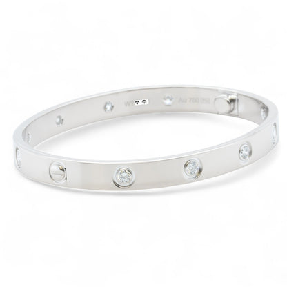 Cartier Love 18k White Gold 10 Diamond Bangle Bracelet Size 17 BAG + BOX + CERT