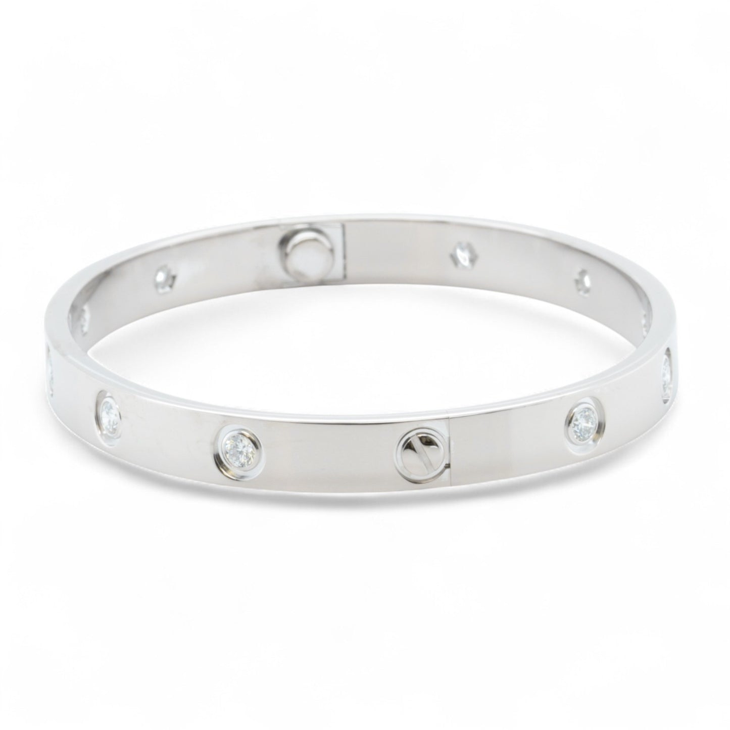 Cartier Love 18k White Gold 10 Diamond Bangle Bracelet Size 17 BAG + BOX + CERT
