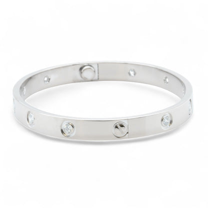 Cartier Love 18k White Gold 10 Diamond Bangle Bracelet Size 17 BAG + BOX + CERT