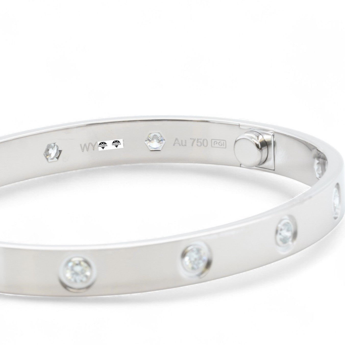 Cartier Love 18k White Gold 10 Diamond Bangle Bracelet Size 17 BAG + BOX + CERT