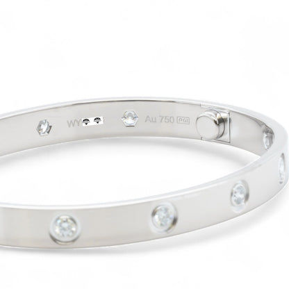 Cartier Love 18k White Gold 10 Diamond Bangle Bracelet Size 17 BAG + BOX + CERT