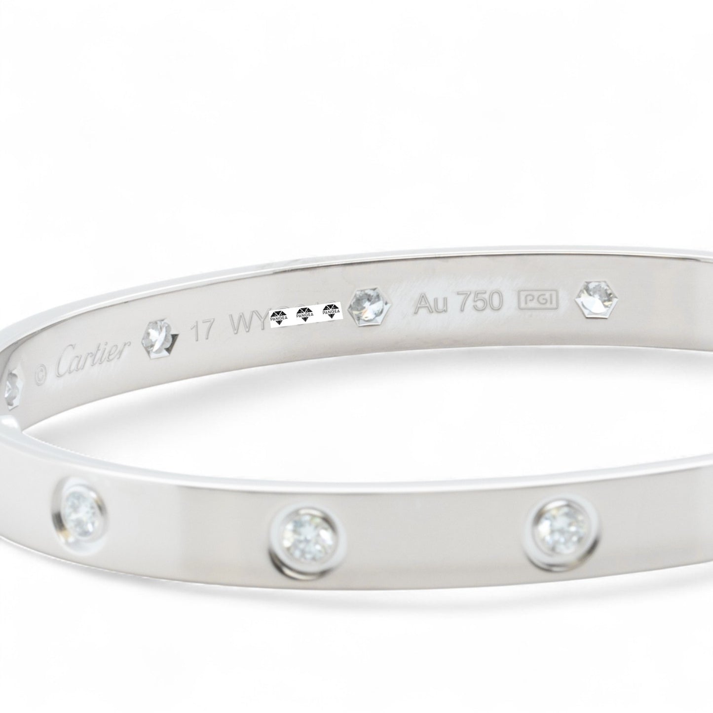 Cartier Love 18k White Gold 10 Diamond Bangle Bracelet Size 17 BAG + BOX + CERT