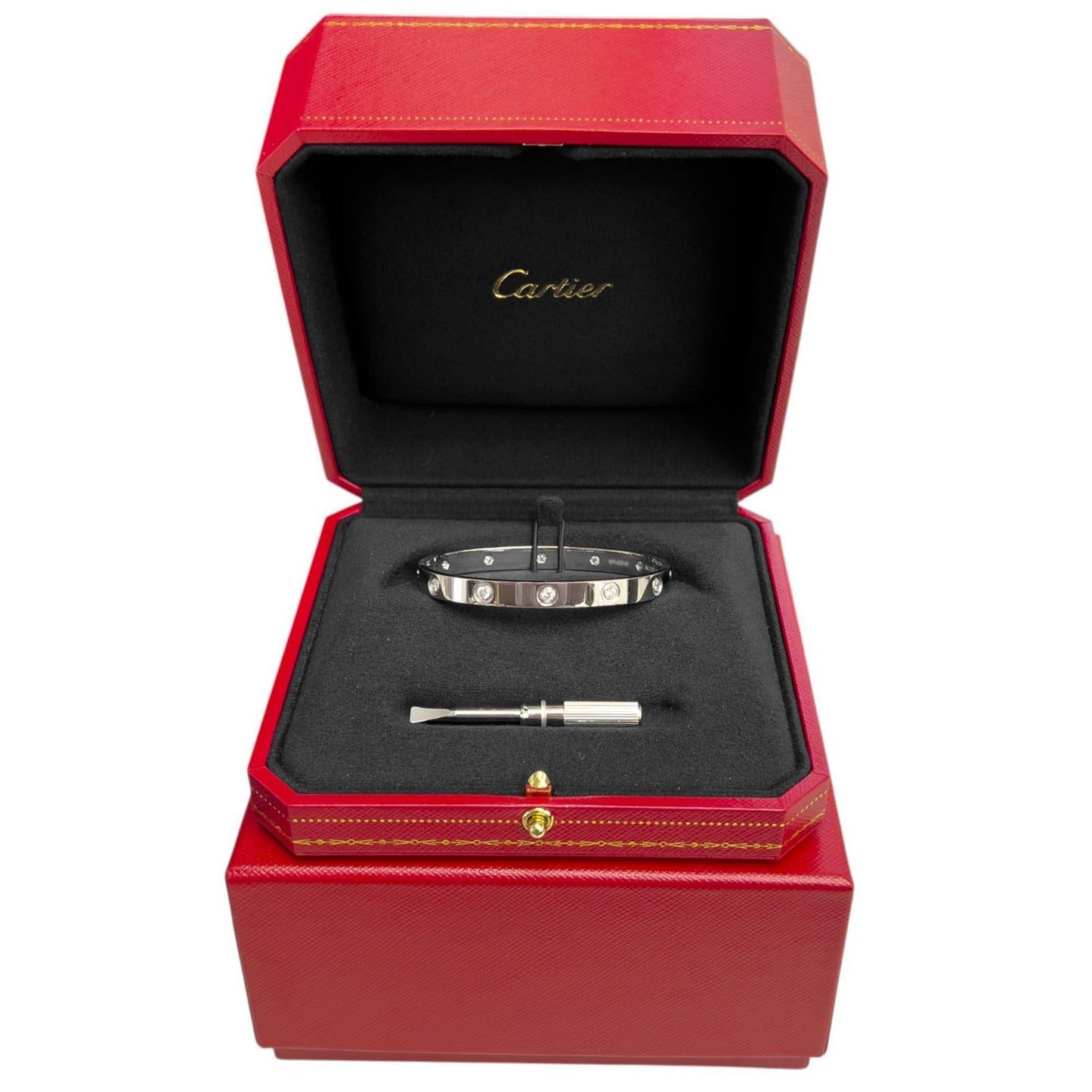 Cartier Love 18k White Gold 10 Diamond Bangle Bracelet Size 17 BAG + BOX + CERT