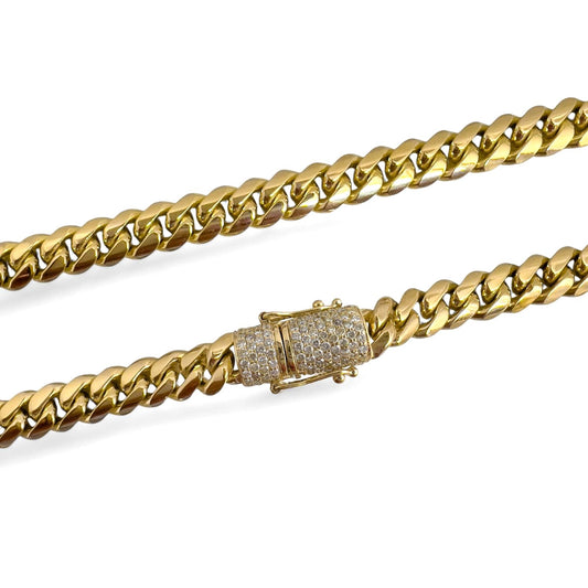 14k Yellow Gold Miami Cuban Link Chain Diamond Clasp Necklace 1.45ctw 22" 79.7g