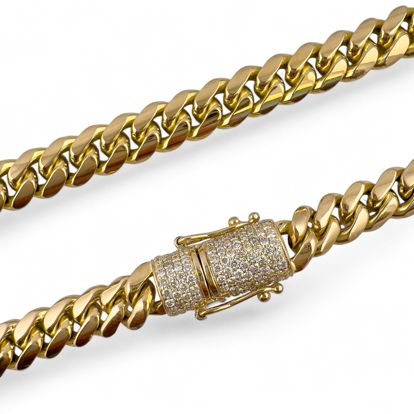 14k Yellow Gold Miami Cuban Link Chain Diamond Clasp Necklace 1.45ctw 22" 79.7g