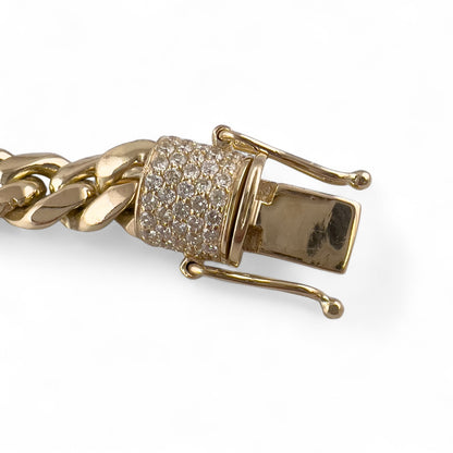 14k Yellow Gold Miami Cuban Link Chain Diamond Clasp Necklace 1.45ctw 22" 79.7g