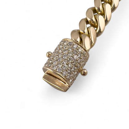 14k Yellow Gold Miami Cuban Link Chain Diamond Clasp Necklace 1.45ctw 22" 79.7g