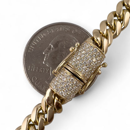 14k Yellow Gold Miami Cuban Link Chain Diamond Clasp Necklace 1.45ctw 22" 79.7g