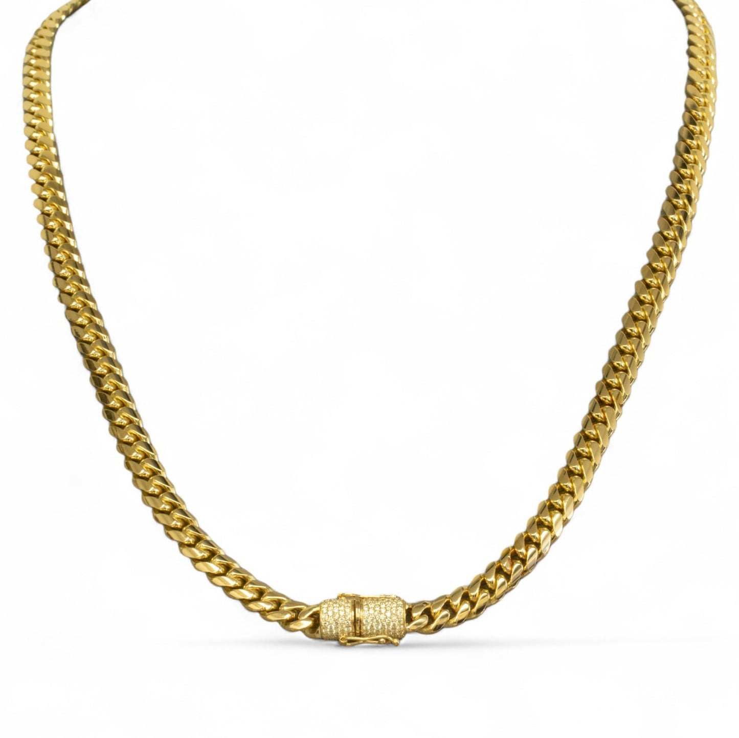 14k Yellow Gold Miami Cuban Link Chain Diamond Clasp Necklace 1.45ctw 22" 79.7g