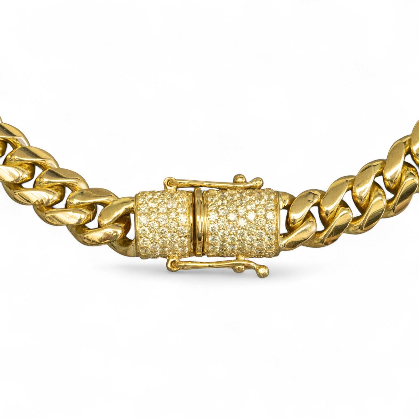 14k Yellow Gold Miami Cuban Link Chain Diamond Clasp Necklace 1.45ctw 22" 79.7g