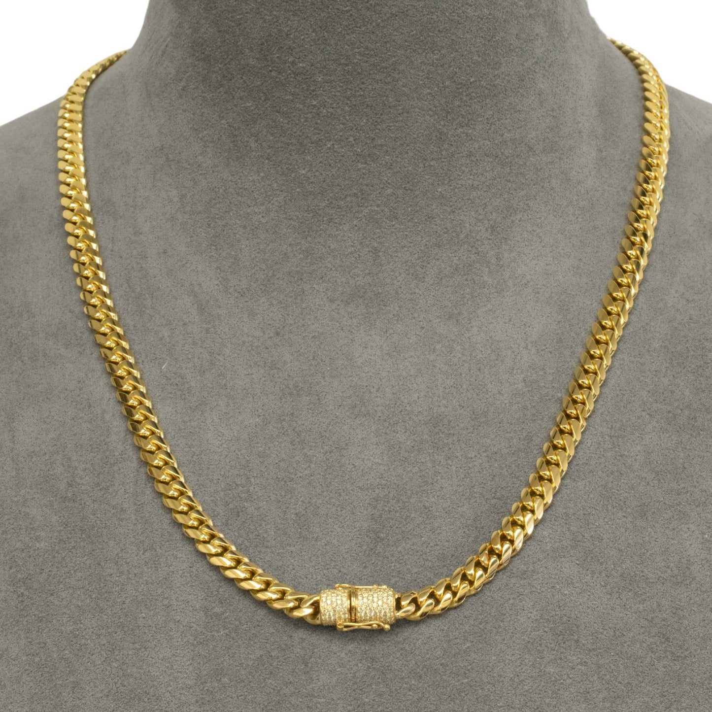 14k Yellow Gold Miami Cuban Link Chain Diamond Clasp Necklace 1.45ctw 22" 79.7g