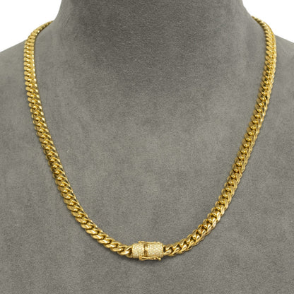 14k Yellow Gold Miami Cuban Link Chain Diamond Clasp Necklace 1.45ctw 22" 79.7g