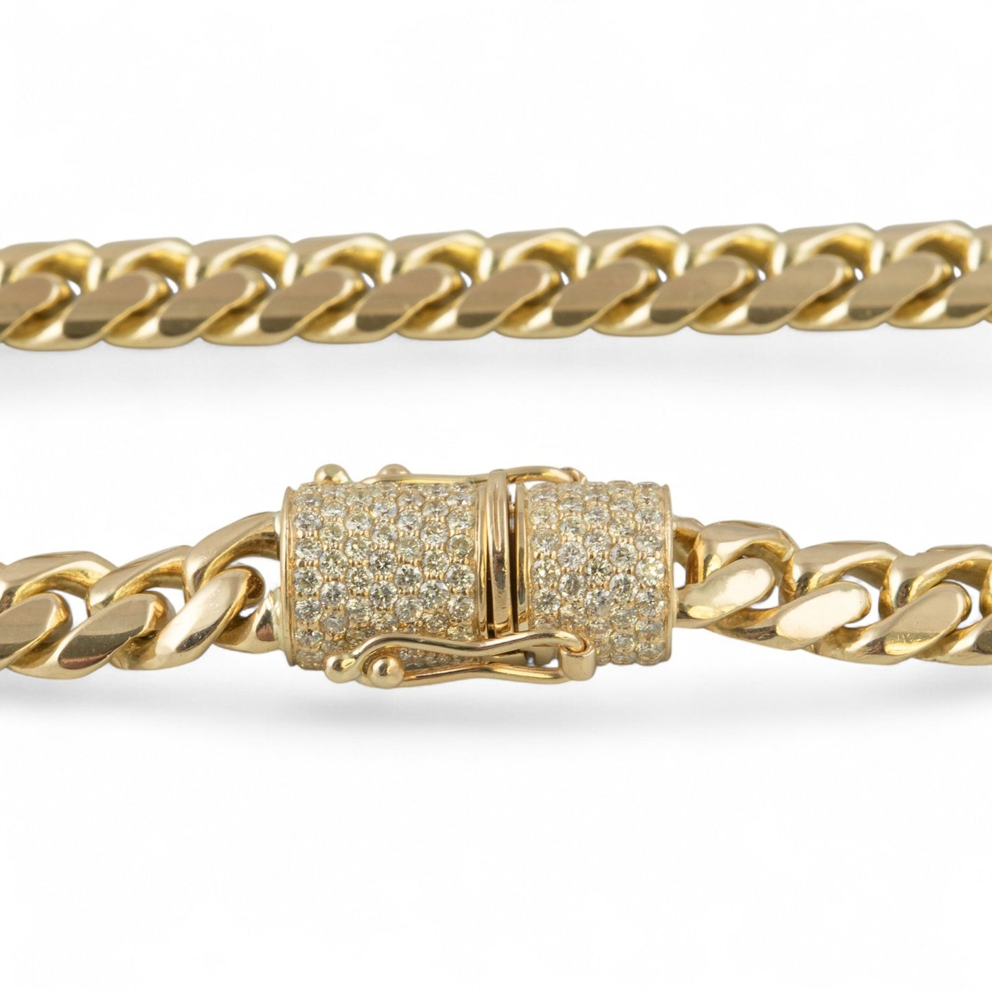 14k Yellow Gold Miami Cuban Link Chain Diamond Clasp Necklace 1.45ctw 22" 79.7g