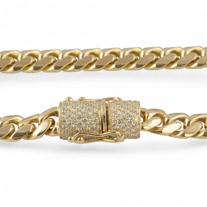 14k Yellow Gold Miami Cuban Link Chain Diamond Clasp Necklace 1.45ctw 22" 79.7g