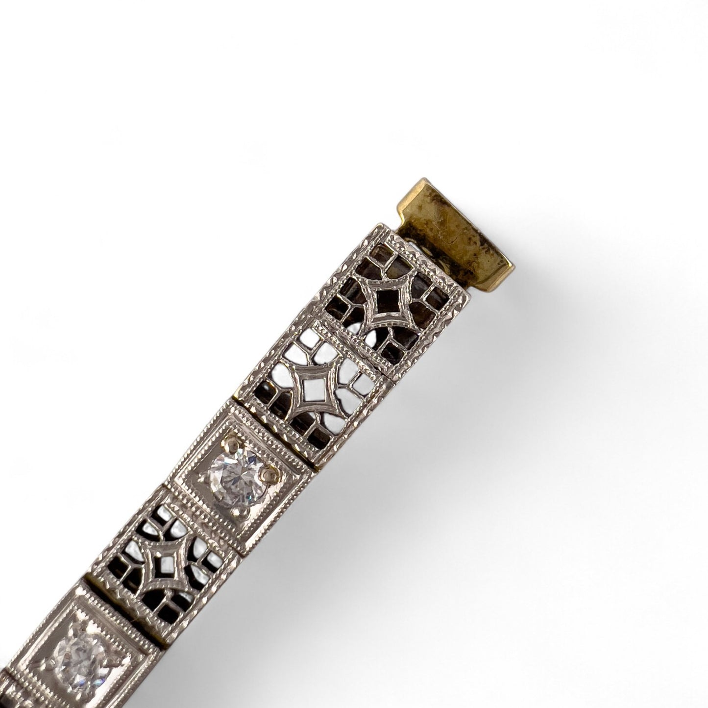 Antique Art Deco 14k Gold & Platinum Top Old European Diamond Filigree Bracelet