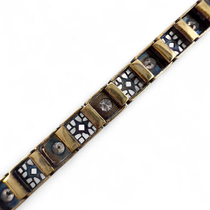 Antique Art Deco 14k Gold & Platinum Top Old European Diamond Filigree Bracelet